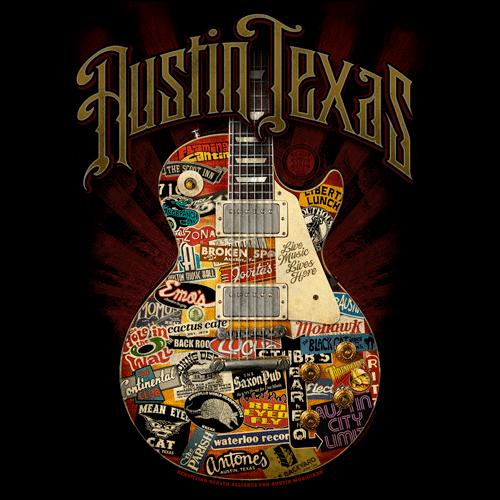 Austin Live Music Guitar - Black Tee